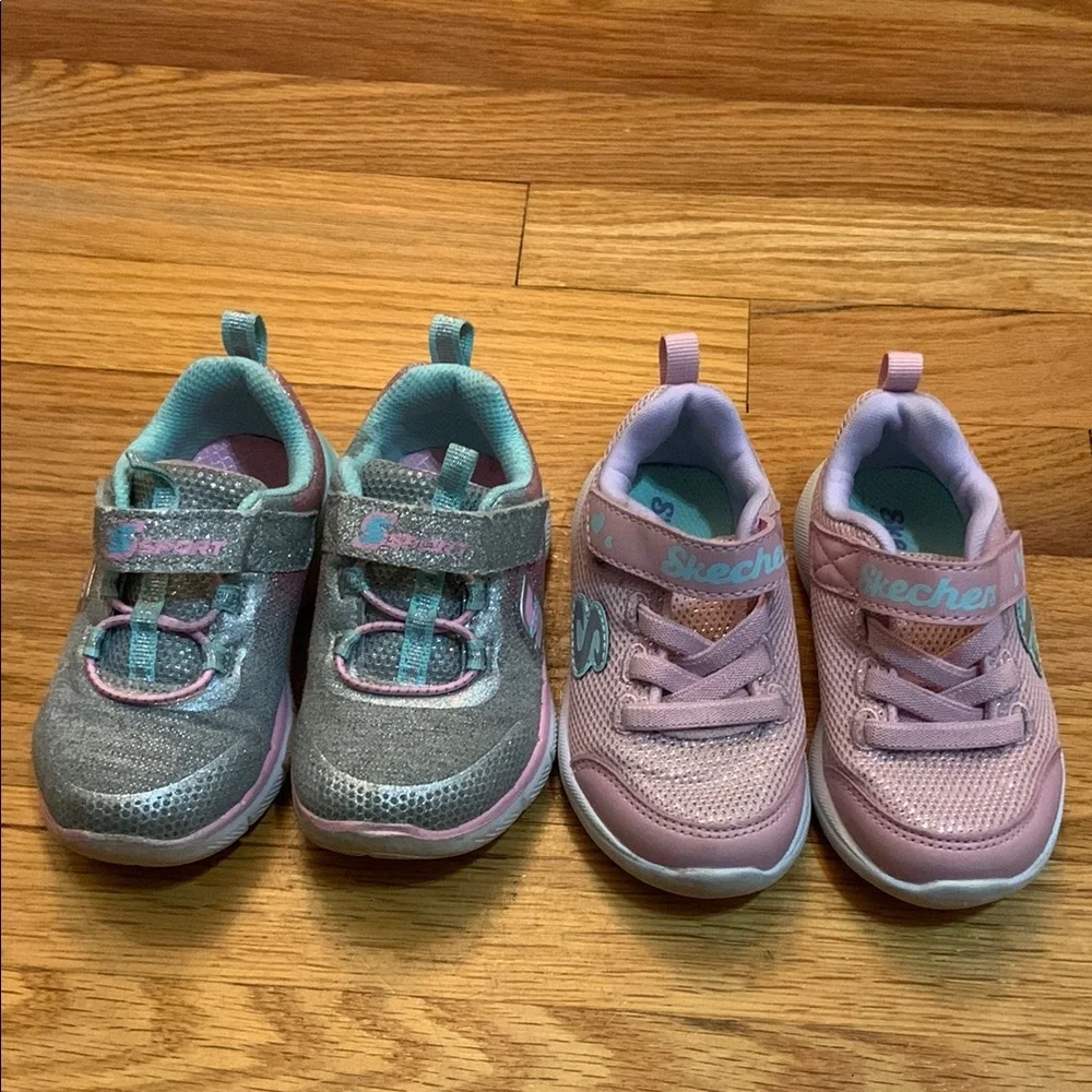 Lot Bundle toddler Skechers Sparkle Sneakers - Pink and Silver